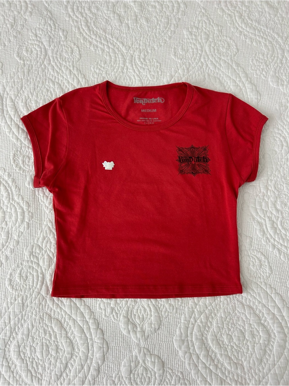 Von Dutch Red Short Sleeve Graphic Crop Tee